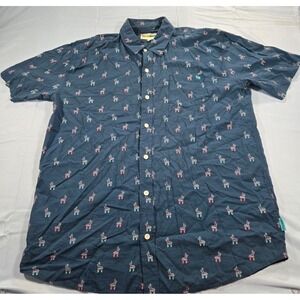 Tipsy Elves Mens XXL Pinata Print Button Down Shirt Navy Blue Short Sleeve